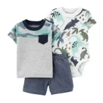 Conjunto Bebê Carter’s 3 Peças - Dinossauros e Camuflagem