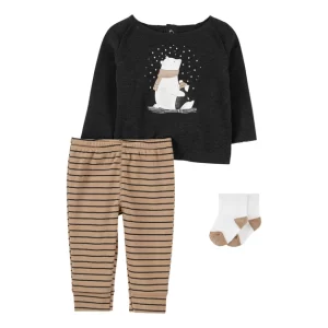Conjunto Bebê Carter's 3 Peças - Urso Polar e Pinguim