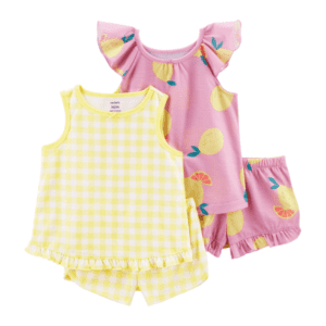 Kit Pijama Infantil Carter's 4 peças - Xadrez e Frutas